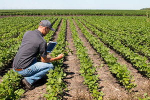 insurer inspecting crop damage field